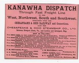 Original 1890&#39;s Kanawha Dispatch Railroad Ad Through Fast Freight Line  - £17.11 GBP