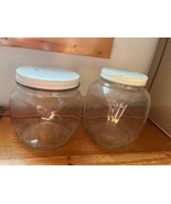 Vintage Lot of Clear Glass Storage Jar w White Metal Lid – the largest o... - £8.89 GBP