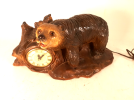Vintage Plaster Brown Bear Clock, Rare, Runs, Great Camp Decor! - $72.58