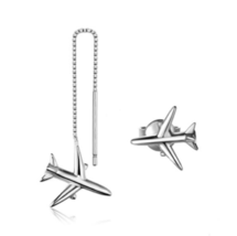 Creative 925 Sterling Silver Airplane Chain Stud Earrings - £15.72 GBP