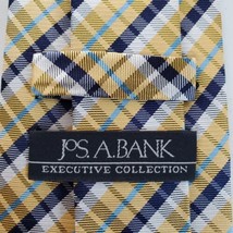 Jos A Bank Executive Collection Men&#39;s 100% Silk Tie Yellow Blue Plaid Pattern  - £15.36 GBP