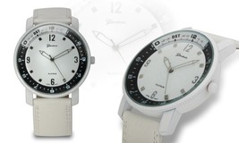 NEW Geneva Platinum 62625866 Men&#39;s Ambition White Dial Vegan Leather Watch 45mm - £11.03 GBP