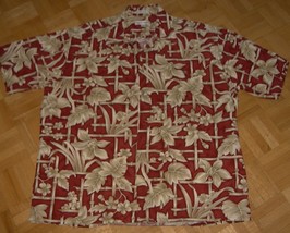 HH12 Hawaiian Pierre Cardin Cotton Tropical Shirt Red Bamboo Size 48 XL - $11.00