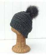 Kids Beanie Hat Gray Knit mixed thread Colorful circle Sequin faux fur P... - £6.12 GBP