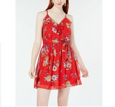 BCX Junior Womens XS Red Blue Floral Ruffle Detail Belted Fit Flare Dress NWT - £16.27 GBP