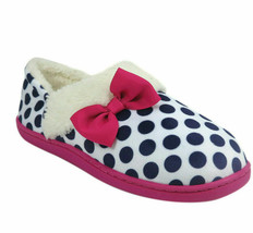 Wonder Nation Girls Slippers House Shoes Size 7/8 Navy Polka Dot  W Pink Bow - £8.59 GBP