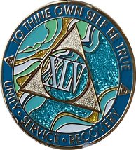 45 Year AA Medallion Elegant Marble Caribbean Aqua Glitter Blue Gold Pla... - £16.34 GBP