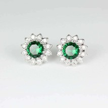 0.20 Ct Round Cut Emerald Women&#39;s Stud Earrings 14k White Gold Finish 925 - £71.04 GBP