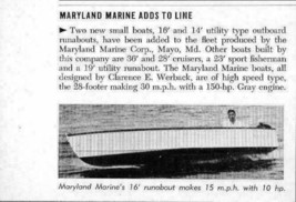 1951 Magazine Photo Maryland Marine 16 ft Boats Mayo,MD - $7.21