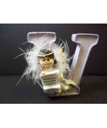 Resin Letter V Angel with feather wings gold halo hang or stand Fiji Gra... - £2.15 GBP