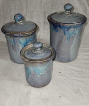 Vintage 2000 Blue Ridge Pottery Canister Set Flour Sugar Salt Drip Glaze Nice - £79.91 GBP