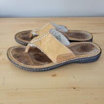 UGG Layback Women's Sandal Sz 8 Tan Leather Sheepskin Lined Thong Flip F... - $18.80