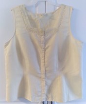 J Jill Fitted Top L Crochet Lace Square Neck Yellowish Linen &amp; Cotton Sl... - £11.65 GBP