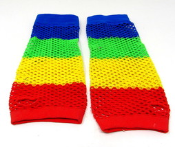 Fishnet Gloves Mid Arm Length Bright Colors Mitt Rainbow Red Yellow Blue... - $9.89