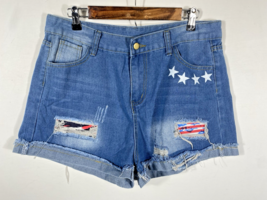 Distressed Cut Off Denim Shorts Jean XXL 15 17  Juniors Flag Stars &amp; Str... - $29.63