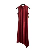 Taylor Dress Womens 10 Red Faux Suede Mock Neck Sleeveless Asymmetric Midi - $46.95 CAD