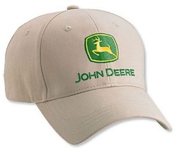 John Deere Khaki Twill 100% Cotton Structured Hat Cap Adult Men&#39;s Adjustable - £13.62 GBP
