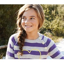 Mini Boden Purple Gray Stripe Heart Pullover Sweater Girls 5/6 - £15.39 GBP