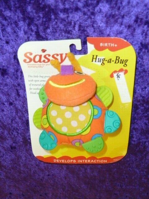 Vintage Sassy Hug a Bug Insect Baby Teething Teether Toy Yellow Orange Blue NEW - $29.69