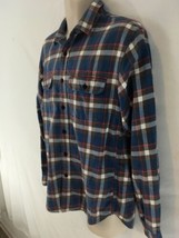 J Crew Mens M Blue Scotch Plaid Hiking Camp Cotton Flannel Shirt - £9.34 GBP