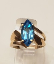 14k Yellow Gold Marquise London blue topaz Ring - £186.71 GBP