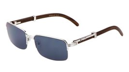 Luxe Executive Slim Half Rim Rectangular Metal &amp; Wood Aviator Sunglasses (Silver - £7.62 GBP