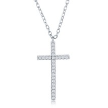 Sterling Silver Black and Clear CZ Reversible Cross Necklace - £39.65 GBP