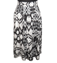 Attention Women&#39;s Black White Abstract Print Smocked Waist Midi Skirt Si... - $19.99