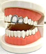 Silver Platinum Upper Double 2 Tooth Teeth Open Face Grillz Top Front Cap - £7.83 GBP