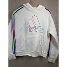 adidas Youth Hoodie White Pullover Rainbow Logo Stripe Sweatshirt Size L... - $24.95