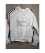 adidas Youth Hoodie White Pullover Rainbow Logo Stripe Sweatshirt Size L... - $465.54 MXN
