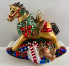 Fitz &amp; Floyd Large Glass-Blown Rocking Horse Christmas Ornament w/Box - £27.18 GBP