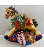 Fitz &amp; Floyd Large Glass-Blown Rocking Horse Christmas Ornament w/Box - $666.89 MXN