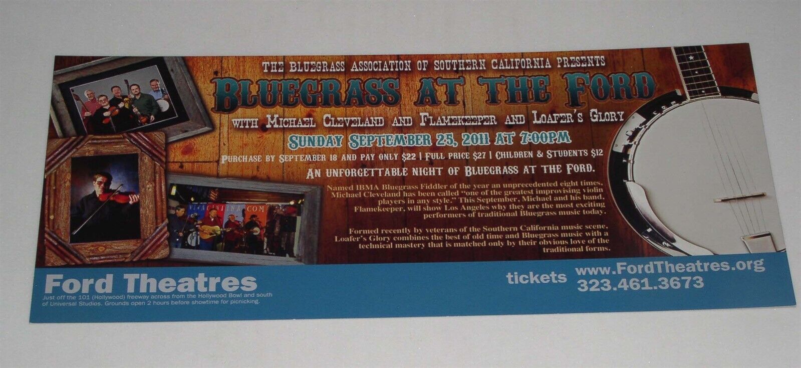 Michael Cleveland Bluegrass Concert Promo Card 2011 Flamekeeper Loafer&#39;s... - $19.99