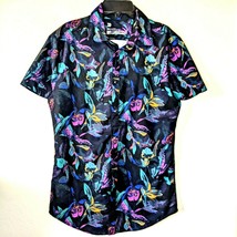 Mens All In Motion Black Tropical Short Sleeve Button Down Dress Shirt Sz Small - £6.91 GBP