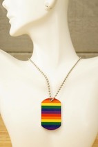 Costume Jewelry Pride Rainbow Striped Metal Dogtag Pendant Necklace - $14.84