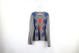 Vintage Abercrombie &amp; Fitch Mens Small Argyle Diamond Wool Knit V-Neck Sweater - £34.84 GBP