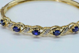 14K Yellow Gold Finish 6.39CT Oval Cut Blue Sapphire Exclusive Bangle Bracelet - £145.68 GBP