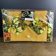 MCM VTG Mustard Yellow Tablecloth w/ 6 Flower Napkins Floral 52 X 70 Rectangular - £37.84 GBP