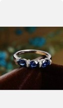 3Ct Simulated Oval Blue Sapphire Wedding Ring 14K White Gold Plated - £82.82 GBP