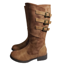 GC Shoes Womens Nichole Cognac Brown Mid Calf Buckles Riding Boots Shoes... - $79.99