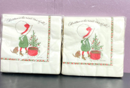 Vintage Holly Hobbie Type Christmas Napkins 13.5” 20  Pack American Gree... - £7.73 GBP
