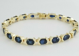925 Sterling Silver 7CT Oval Cut Simulated Sapphire Tennis Women&#39;s Bracelet - £139.82 GBP