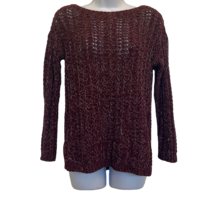 LOFT Women&#39;s Small Petite Burgundy White  Loose Weave Pullover Sweater - £11.17 GBP