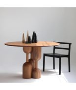 Natural Oak Designer Wabi-Sabi Round Dining Table  Artistic Modern Soli... - $46,193.17 MXN