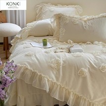 3D Flower Rose 100% Cotton Duvet Cover Queen King Super King Wedding Bedding Set - £152.30 GBP+