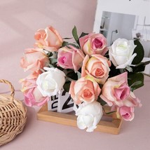 Set of 6 Realistic Stemmed Artificial Roses with Lifelike Touch - £12.78 GBP