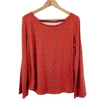 NEW Simply Styled Womens L Slit Sleeve Top Bossa Nova Red Blue Paisley Boho - $17.99