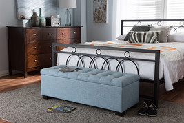 Eleri Light Blue Fabric Upholstered Grid-Tufting Storage Ottoman Bench - $2,808.57 MXN