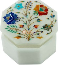 4&quot;x4&quot;x2&quot; Multi Inlay Floral Marquetry Art Marble Small Jewelry Box E2016 - £155.03 GBP